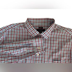PRONTO UOMO Men’s Shirt Gingham Plaid Maroon Blue White Size 3XLT Button Down